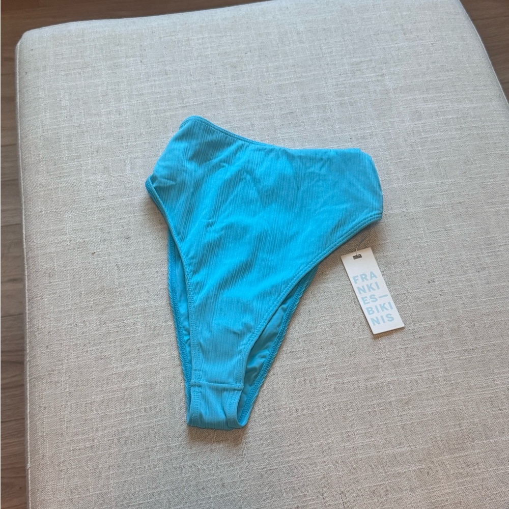 Frankies Bikinis Blue High-Waisted Bikini Bottom
